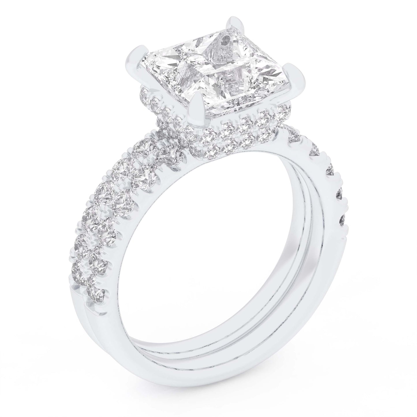 14K 4.44CT Certified Lab Grown Diamond Bridal Set Double hidden halo